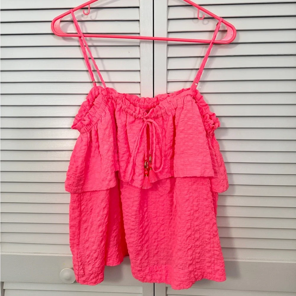 Lilly Pulitzer Coral/Pink Ruffled Tank Top - Picture 1 of 6